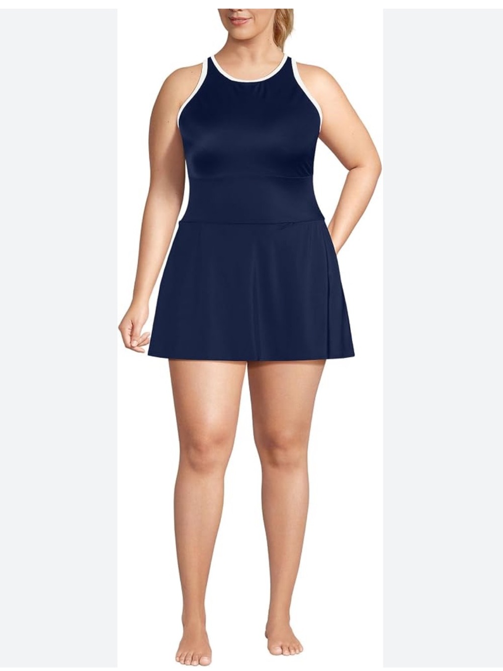 Like New Lands' End Tugless High Neck Swim Dress
